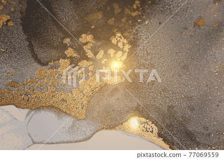 Grey and gold foil stone marble texture with glowing lights 77069559