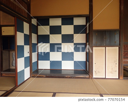Katsura Imperial Villa Shokintei Checkered sliding doors Blue and white sliding doors Traditional Japanese pattern Katsura, Nishikyo-ku, Kyoto 77070154