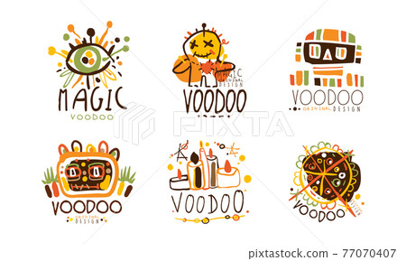 Voodoo Original Logo Design with Indigenous Symbols Vector Set Voodoo Original Logo Design with Indigenous Symbols Vector Set 77070407