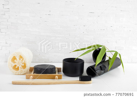 Natural bamboo charcoal cosmetic products. Deodorization, air filtration concept. 77070691