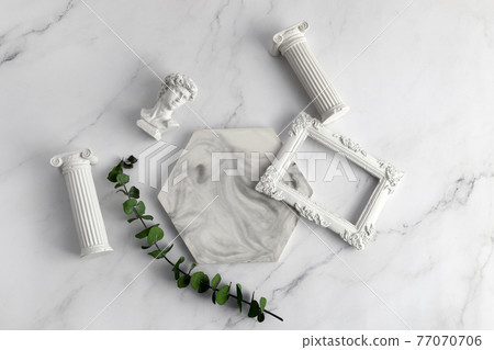 Cosmetic Product presentation background with antique statues. Top view Cosmetic Product presentation background with antique statues. Top view 77070706