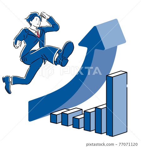 跑在衣服箭頭上升的長條圖的商人 跑在衣服箭頭上升的長條圖的商人 77071120