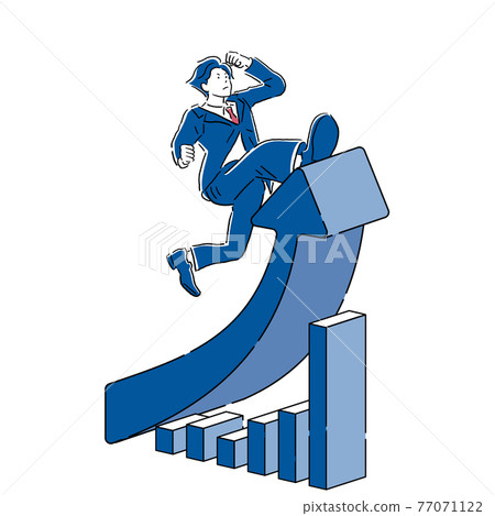 跑在衣服箭頭上升的長條圖的商人 跑在衣服箭頭上升的長條圖的商人 77071122