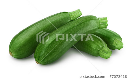 Fresh whole zucchini isolated on white background with clipping path and full depth of field 77072418