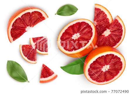 Blood red oranges isolated on white background. Top view. Flat lay 77072490