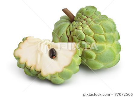 Sugar apple or custard apple isolated on white background with clipping path and full depth of field. Exotic tropical Thai annona or cherimoya fruit 77072506