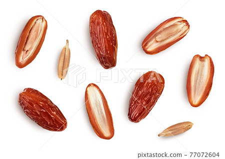 Dates isolated on white background with clipping path. Top view. Flat lay Dates isolated on white background with clipping path. Top view. Flat lay 77072604