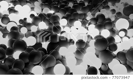 beautiful shiny balls of different colors and sizes completely cover the surface. Some spheres glow. 3d photorealistic render geometric reative holiday background of shiny balls 77073947