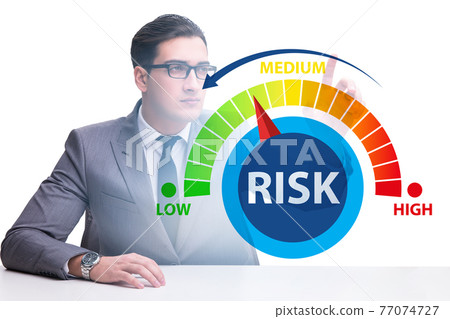 Businessman in risk metering and management concept 77074727