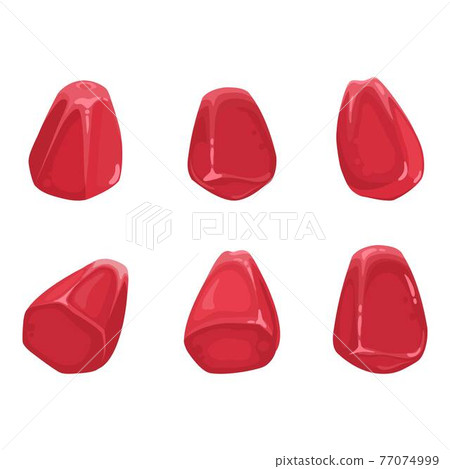 Pomegranate seed or grain hand drawn and realistic style on white background, isolated red fruit grains whole, half. colorful cartoon style illustration. 77074999