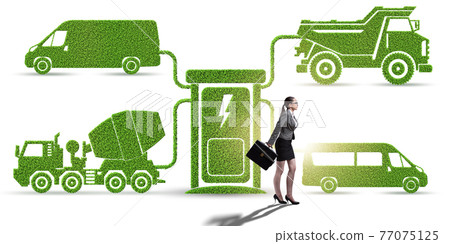 Businesswoman in the concept of electric charging and vehicles 77075125