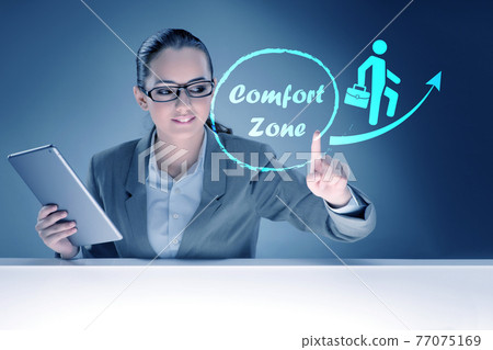 Businesswoman in the concept of stepping out of comfort zone Businesswoman in the concept of stepping out of comfort zone 77075169