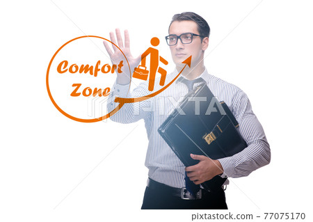 Businessman in the concept of stepping out of comfort zone Businessman in the concept of stepping out of comfort zone 77075170
