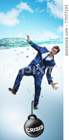 Businessman failing during crisis times Businessman failing during crisis times 77077291