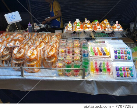 Sweet traditional sweets sold at Thai food stalls Sweet traditional sweets sold at Thai food stalls 77077292