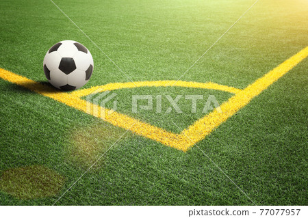 Soccer ball on green playground. Soccer concept Soccer ball on green playground. Soccer concept 77077957