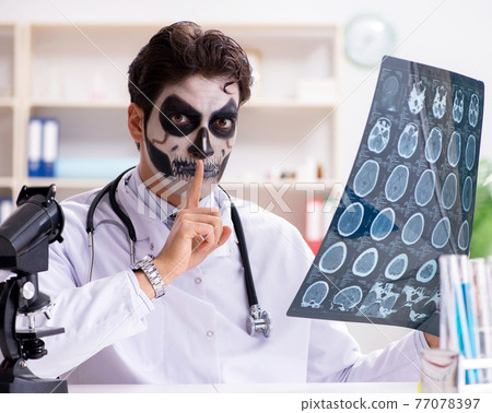 Scary monster doctor working in lab 77078397