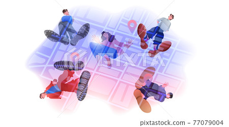 people standing on city map with gps pins geographic location navigation choice of travel journey planning 77079004