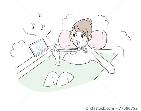 Cute woman bath time listening to music 77080752