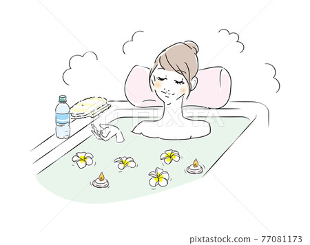 Cute woman bath time aroma 77081173