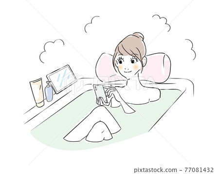 Cute woman bath time smartphone 77081432