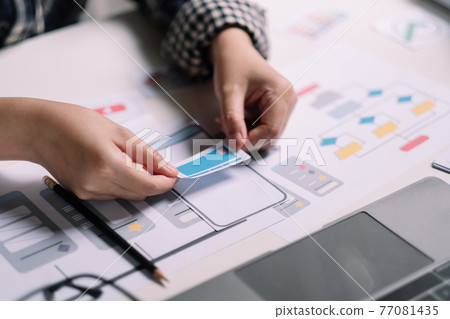 ux designer creative Graphic planning application development for web mobile phone or computer. User experience concept 77081435