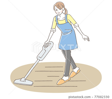 A woman cleaning a room with a vacuum cleaner - Stock Illustration ...