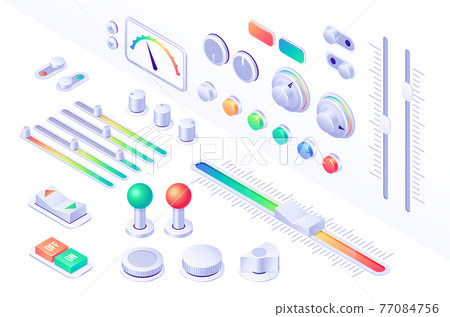 Isometric buttons control panel interface elements 77084756
