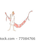Illustration of a young woman drinking juice next to a hammock 77084766