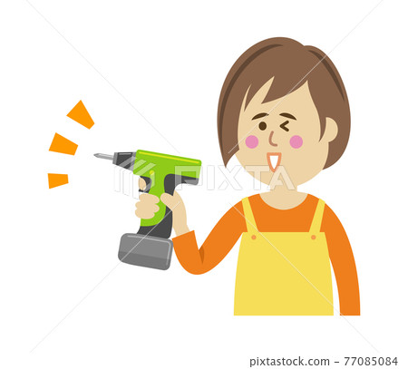 Illustration image of a housewife doing DIY Illustration image of a housewife doing DIY 77085084