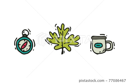 Camping and Expedition Equipment with Compass and Mug Vector Set 77086467