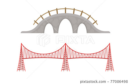 Straight and Arch Bridges Made of Metal and Concrete with Baluster Vector Set Straight and Arch Bridges Made of Metal and Concrete with Baluster Vector Set 77086498