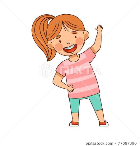 Energetic Little Girl with Ponytail in Kindergarden Doing Physical Exercise Vector Illustration Energetic Little Girl with Ponytail in Kindergarden Doing Physical Exercise Vector Illustration 77087390