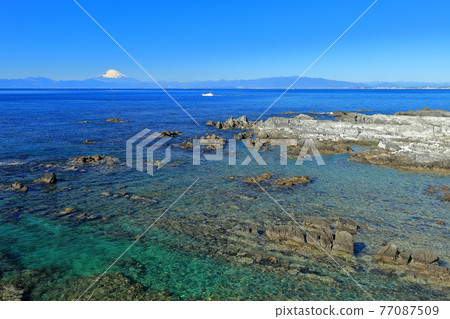 [Kanagawa] The sunny Arasaki coast and Mt. Fuji 77087509