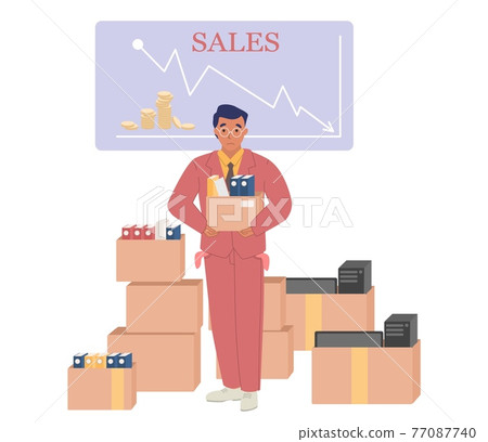 Fired office worker holding box with his... - Stock Illustration ...