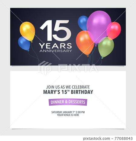 15 years anniversary invitation vector illustration. Design template element 77088043
