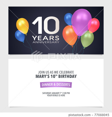 10 years anniversary invitation vector illustration. Design template element 77088045
