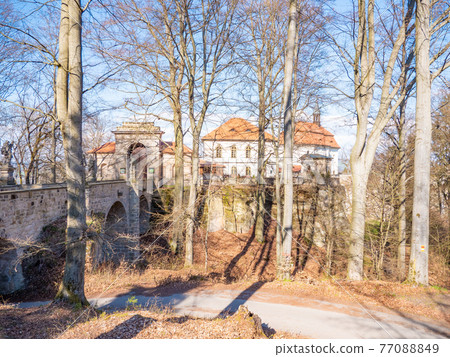 Valdstejn, Czechia. 26th of April 2021. The Valdstejn gothic castle Valdstejn, Czechia. 26th of April 2021. The Valdstejn gothic castle 77088849