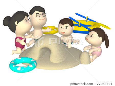 一家人在沙灘上玩沙 一家人在沙灘上玩沙 77089494