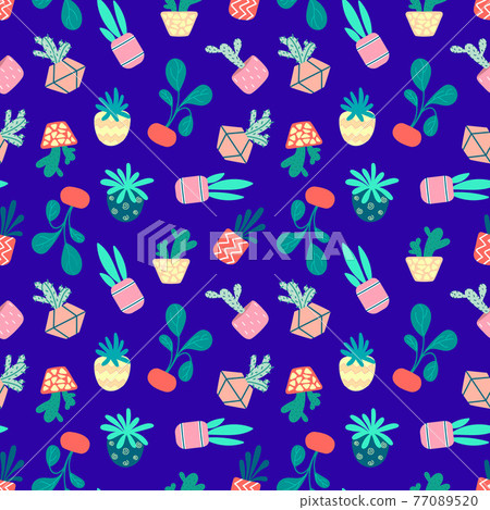 Home potted plants seamless pattern.Indoor flowers 77089520