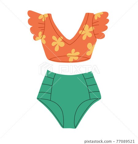Womens two-piece swimsuit. Retro style swimsuit. Womens two-piece swimsuit. Retro style swimsuit. 77089521