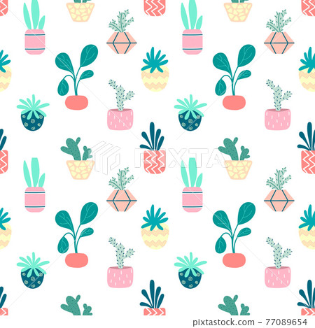 Home potted plants seamless pattern. Indoor... - Stock Illustration ...