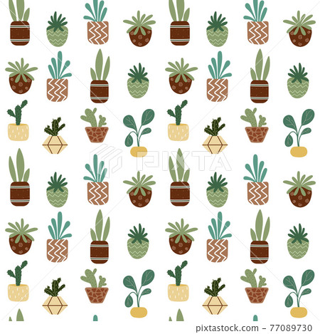 Home potted plants seamless pattern.Indoor flowers - Stock Illustration ...
