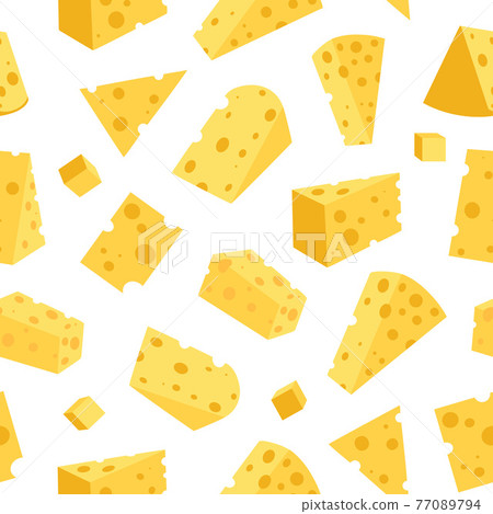 Cheese seamless pattern. Pieces of yellow cheese Cheese seamless pattern. Pieces of yellow cheese 77089794