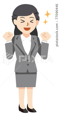 一個閃閃發光的女商人，帶著燦爛的笑容擺出勇敢的姿勢 77090446