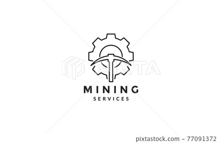 gear service with mining tools line logo vector symbol icon design graphic illustration 77091372