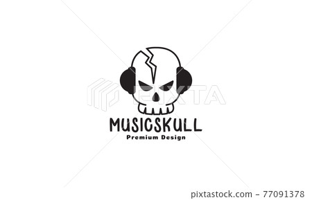 head skull lines with headphone music logo vector symbol icon design graphic illustration 77091378