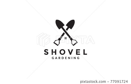 cross shovel with home logo symbol icon vector graphic design illustration cross shovel with home logo symbol icon vector graphic design illustration 77091724