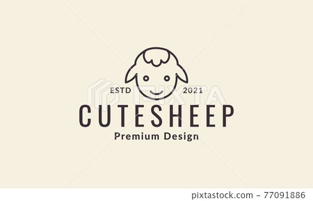 cute cartoon head lines sheep logo symbol icon vector graphic design illustration 77091886