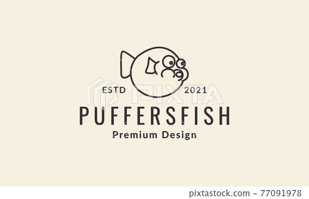 cute cartoon lines puffer fish logo symbol icon vector graphic design illustration 77091978